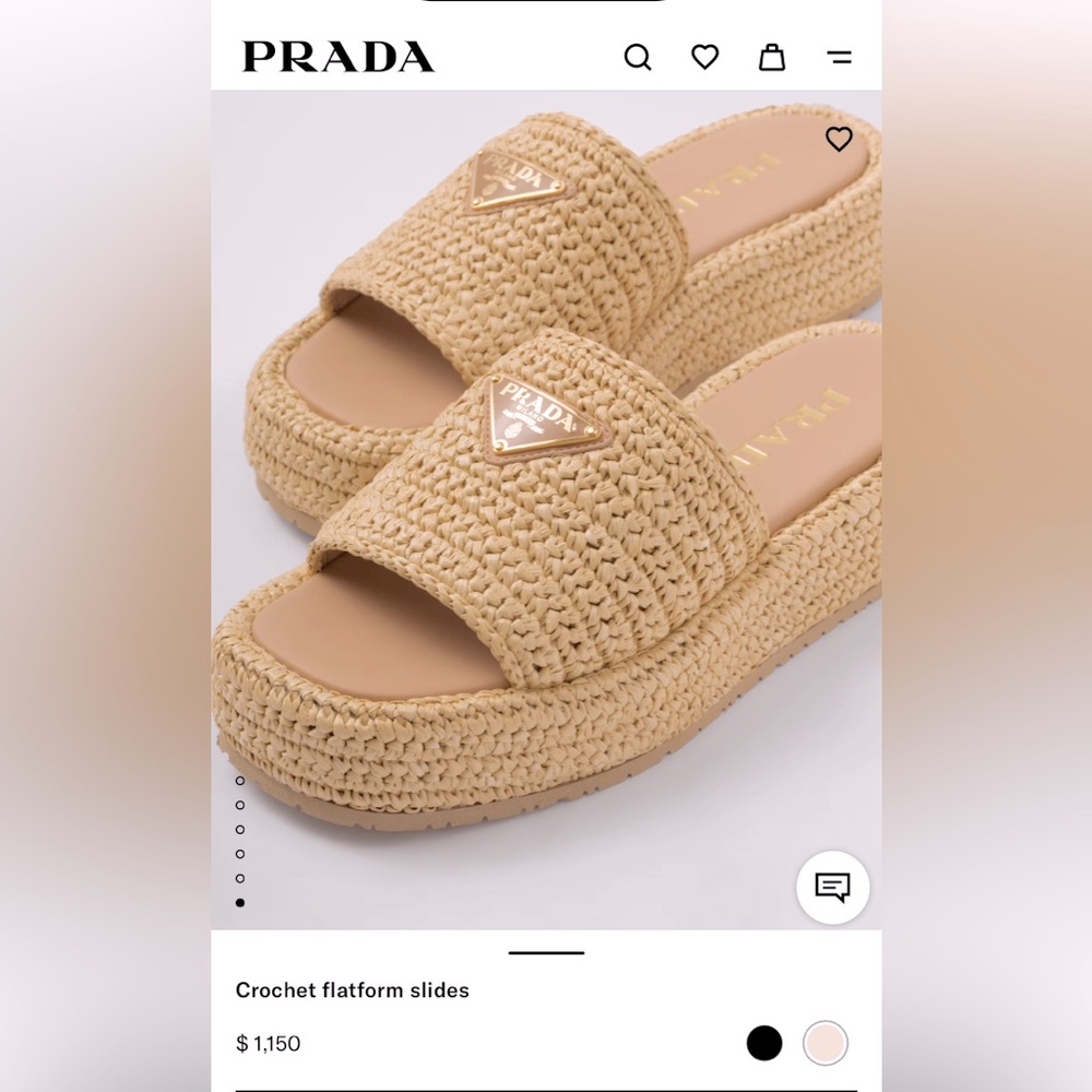 Prada Raffia Straw Platform Triangle Logo Slides Sandals 38/8 Current Season!